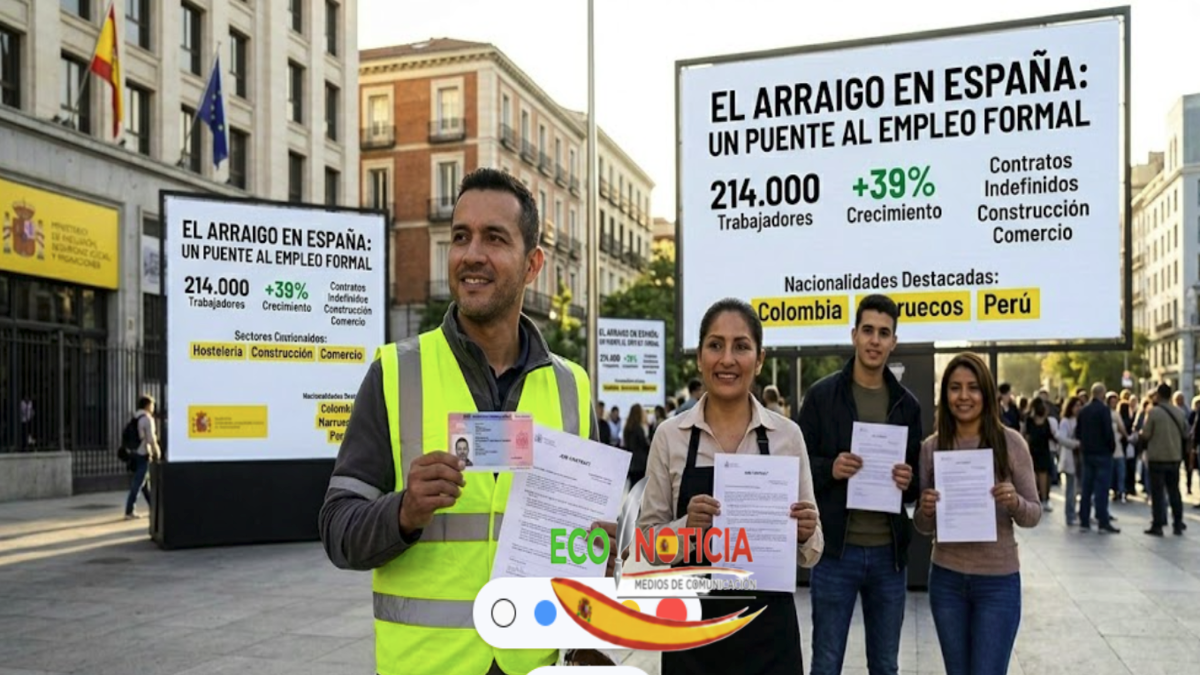 Inmigrantes con contratos indefinidos y permisos de residencia por arraigo en España frente a un centro de empleo