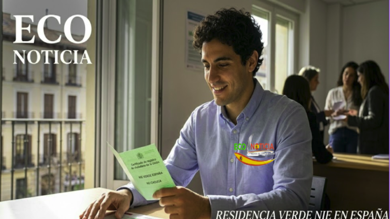 El certificado de registro de ciudadano de la Unión o NIE verde sobre una mesa de oficina en España