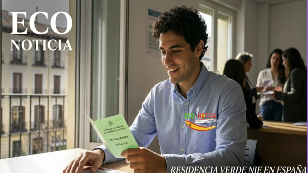 El certificado de registro de ciudadano de la Unión o NIE verde sobre una mesa de oficina en España