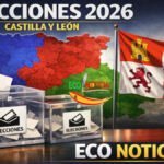 Mapa de Castilla y León y urnas electorales con la bandera regional, simbolizando las elecciones de 2026.