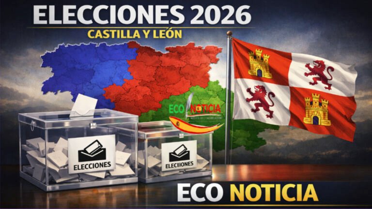 Mapa de Castilla y León y urnas electorales con la bandera regional, simbolizando las elecciones de 2026.