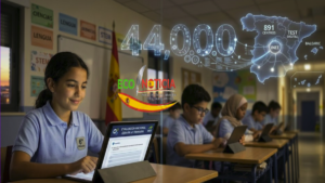 Alumnos de primaria realizando el examen digital mientras España adopta una evaluación nacional unificada en las escuelas para 44,000 estudiantes.