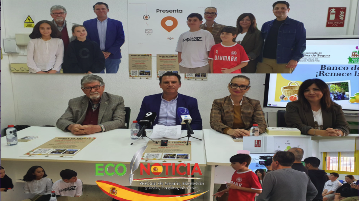 Presentación del Banco de Tierras Molina de Segura con autoridades locales y alumnos del CEIP Nuestra Señora de Fátima.