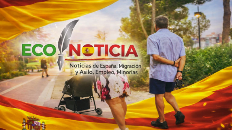 Ingreso Mínimo Vital ayuda a familias en España caminando en parque con carrito de bebé