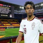 Lamine Yamal frente a un mensaje de advertencia contra la islamofobia y el racismo en el estadio durante el partido España vs Egipto.