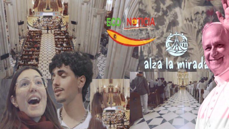 Letra de la canción: "Alza la Mirada", imagen promocional del himno oficial para la visita del Papa a España con el logo de ECO NOTICIA.