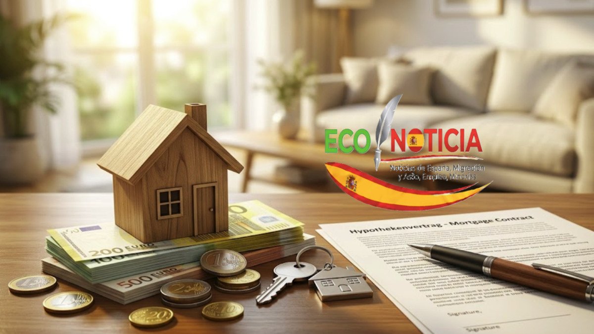 Alt Text: Una casa en miniatura sobre billetes de euro representando las hipotecas fijas en España.