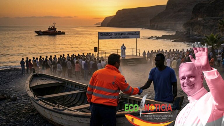 Encuentro del Papa León XIV en Canarias con inmigrantes y rescatistas en la costa de Arguineguín.