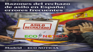 Persona revisando documentos de asilo con mapa de España de fondo