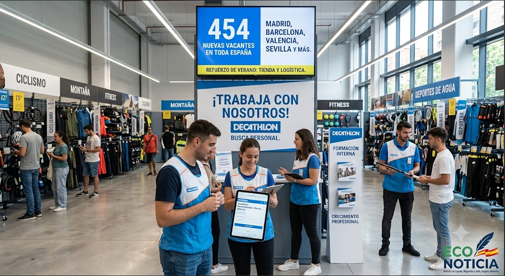 Stand de información sobre las 454 ofertas de empleo en Decathlon para tiendas y centros logísticos en España, exclusivo de Eco Noticia.