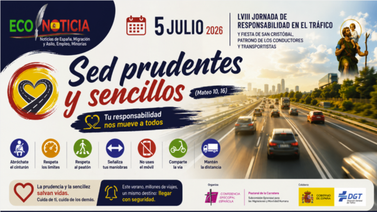 Cartel oficial de la campaña Sed prudentes y sencillos para la Jornada de responsabilidad en el tráfico.