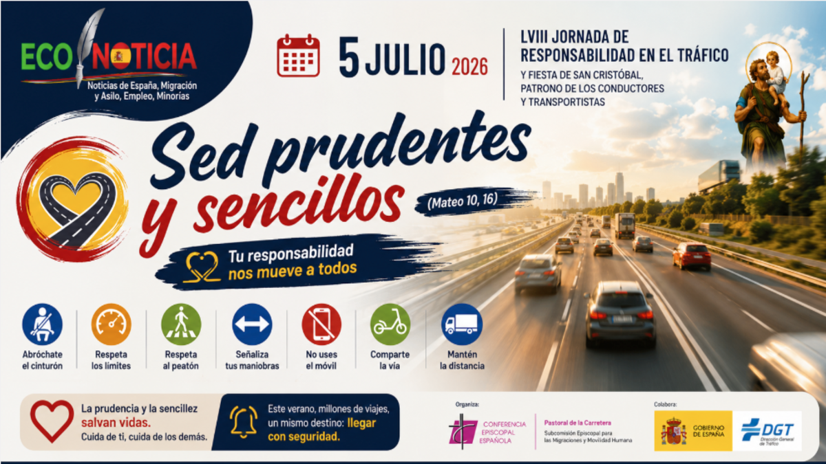 Cartel oficial de la campaña Sed prudentes y sencillos para la Jornada de responsabilidad en el tráfico.