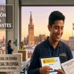 Trabajador mostrando un contrato de trabajo regulado en España junto al acceso de plataformas oficiales, exclusivo de Eco Noticia.