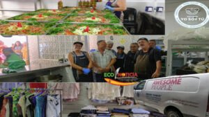 Voluntarios y servicios de la Asociación Yo Soy Tú distribuyendo menús y ropa solidaria.