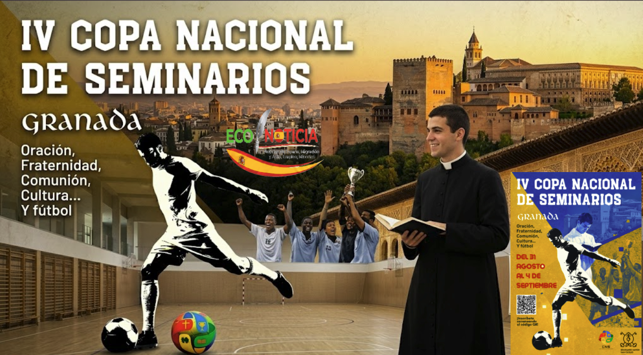 Cartel oficial de la IV Copa Nacional de Seminarios en Granada con elementos deportivos y religiosos