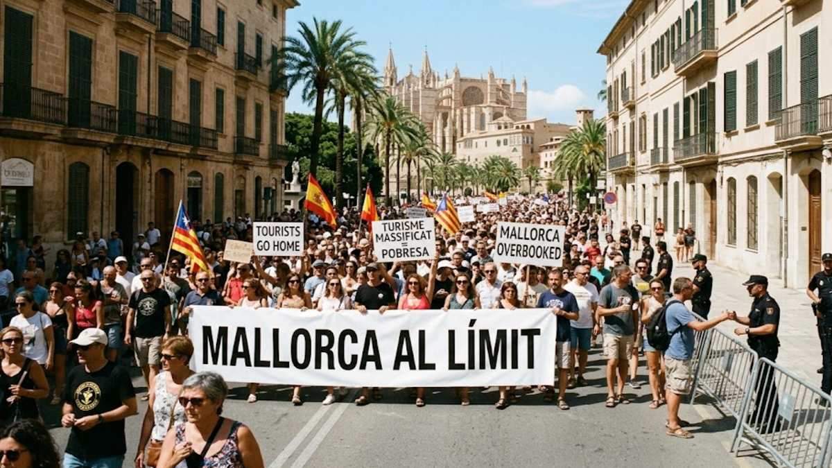 Thousands of protesters march through Palma, Mallorca, calling for limits on mass tourism and action to address rising housing costs.