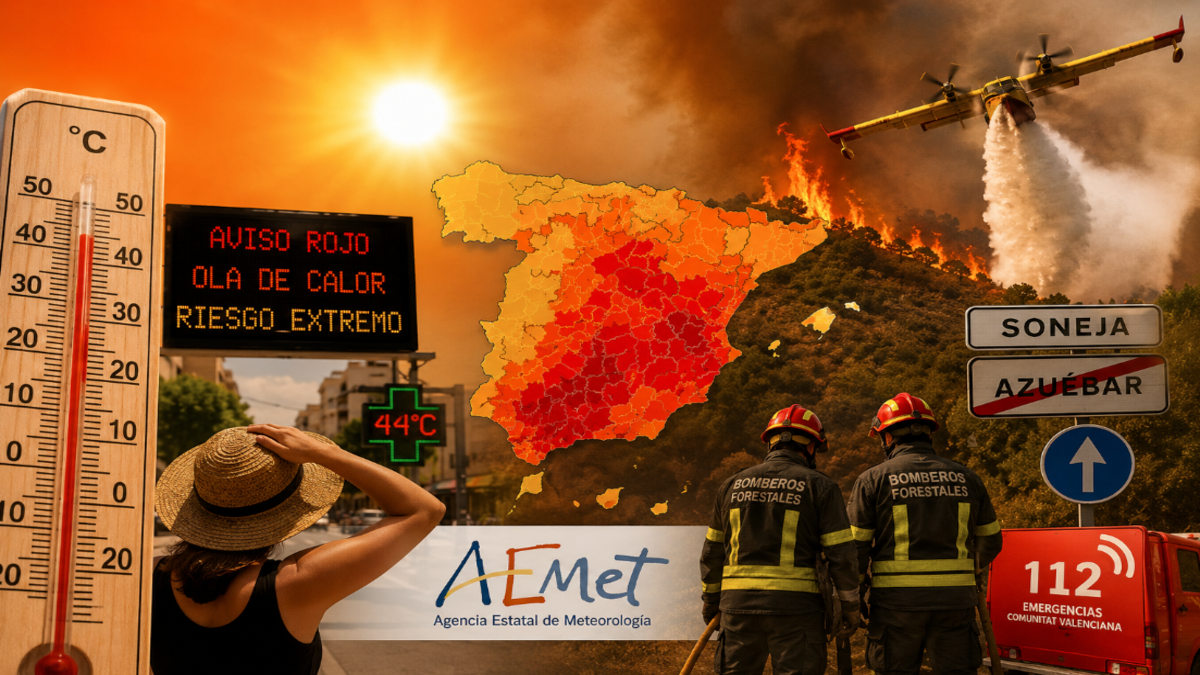 Agencia Estatal de Meteorología (AEMET) alerta por la segunda ola de calor en España con temperaturas de hasta 44 grados y riesgo de incendios forestales.