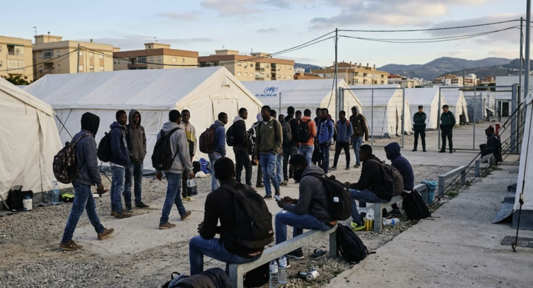 Migrantes subsaharianos esperan en un centro de acogida de Ceuta