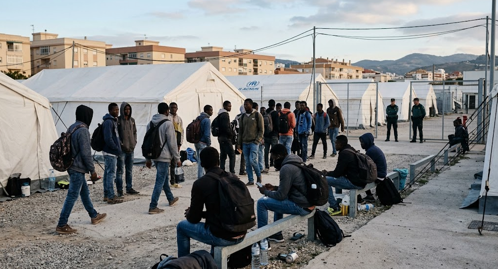 Migrantes subsaharianos esperan en un centro de acogida de Ceuta