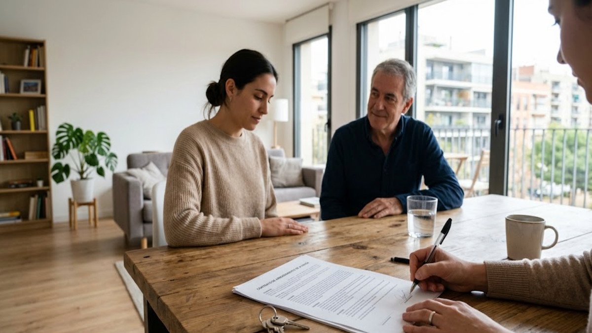 Contrato de alquiler en España sobre una mesa con llaves de vivienda