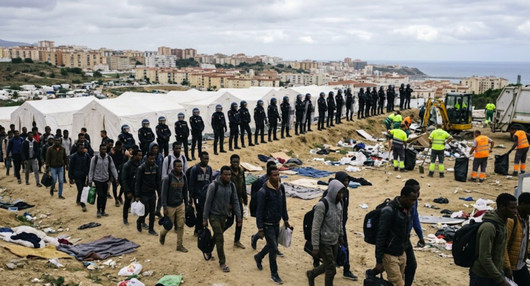 Desalojo de inmigrantes en Loma Colmenar durante la crisis en Ceuta