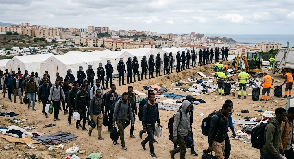 Desalojo de inmigrantes en Loma Colmenar durante la crisis en Ceuta