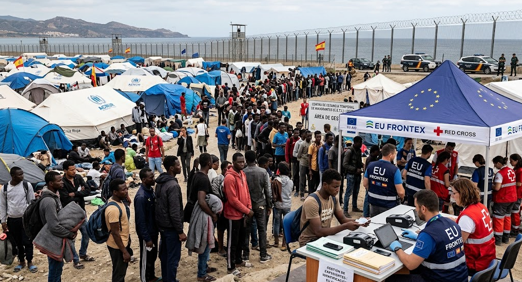 Migrantes en una playa de Ceuta durante la crisis migratoria
