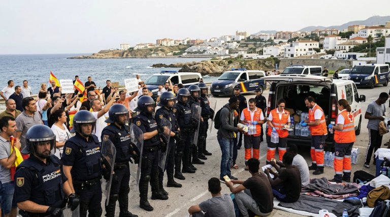 Crisis migratoria en Ceuta con protestas, policía y ayuda humanitaria
