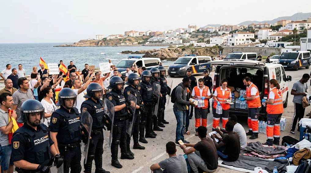 Crisis migratoria en Ceuta con protestas, policía y ayuda humanitaria
