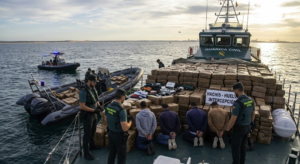 Patrullera de la Guardia Civil durante una operación contra el narcotráfico frente a Huelva