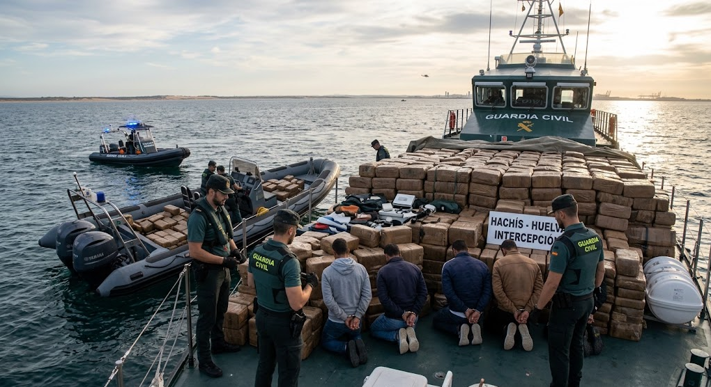Patrullera de la Guardia Civil durante una operación contra el narcotráfico frente a Huelva