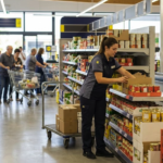 Trabajador de Lidl colocando productos en un supermercado