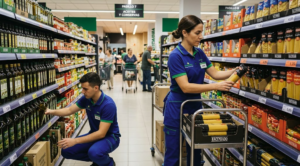 Empleados trabajando en un supermercado de Mercadona