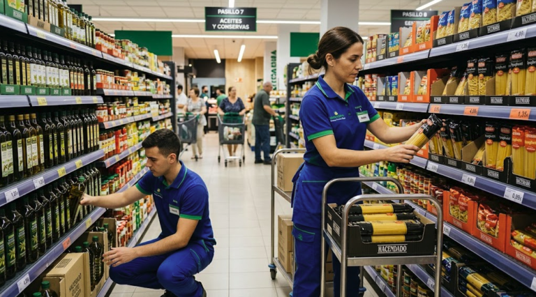 Empleados trabajando en un supermercado de Mercadona