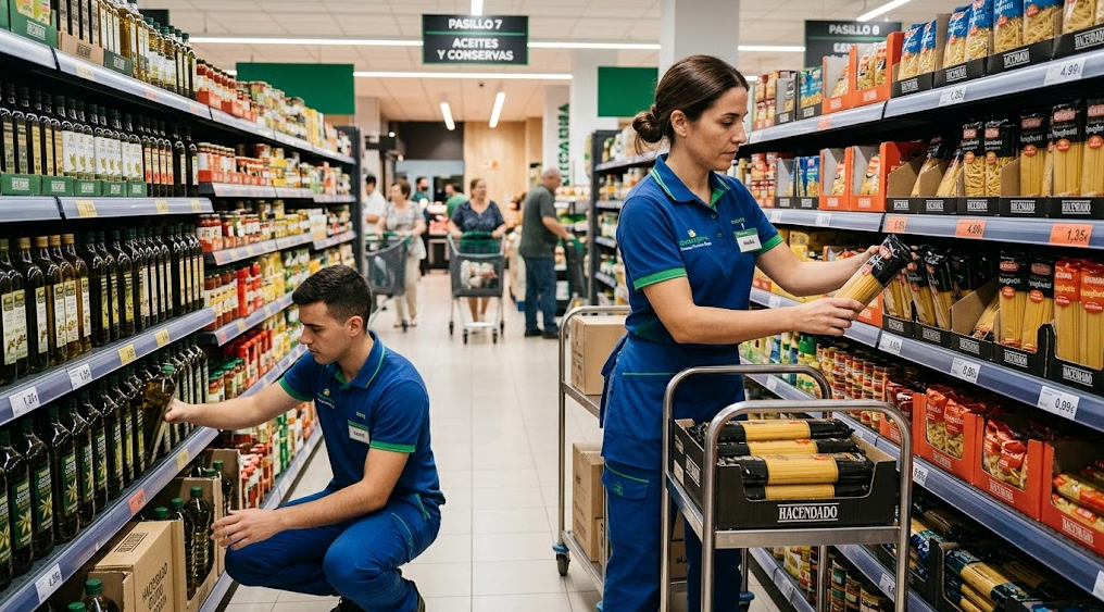 Empleados trabajando en un supermercado de Mercadona