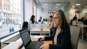 Persona realizando trámites relacionados con el paro en España