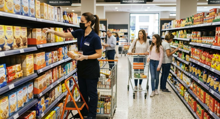 Trabajadora de supermercado Alcampo durante su jornada laboral
