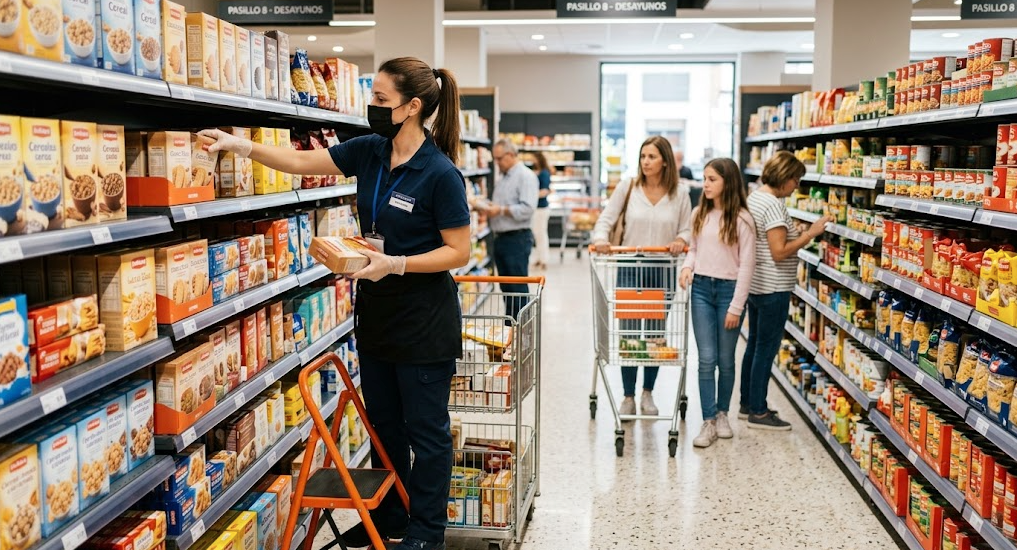 Trabajadora de supermercado Alcampo durante su jornada laboral