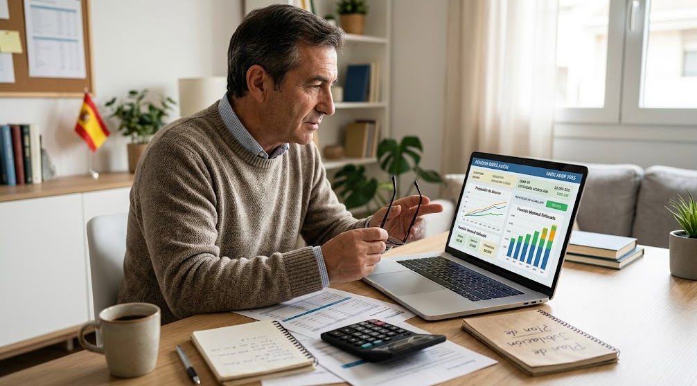 Persona revisando el cálculo de su pensión de jubilación en España en 2026