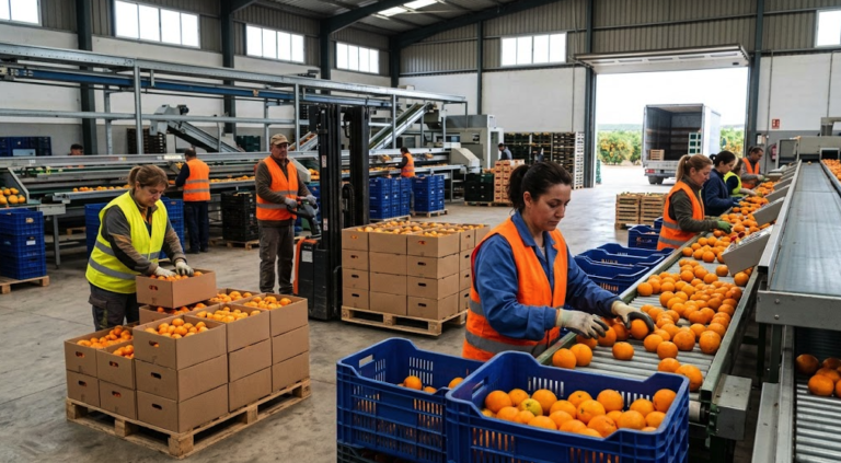 Trabajadores durante la campaña de cítricos en la Comunidad Valenciana