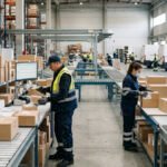 Trabajadores clasificando paquetes en un centro logístico de Correos Express