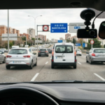 Dash cam instalada en un coche durante la circulación por una carretera española