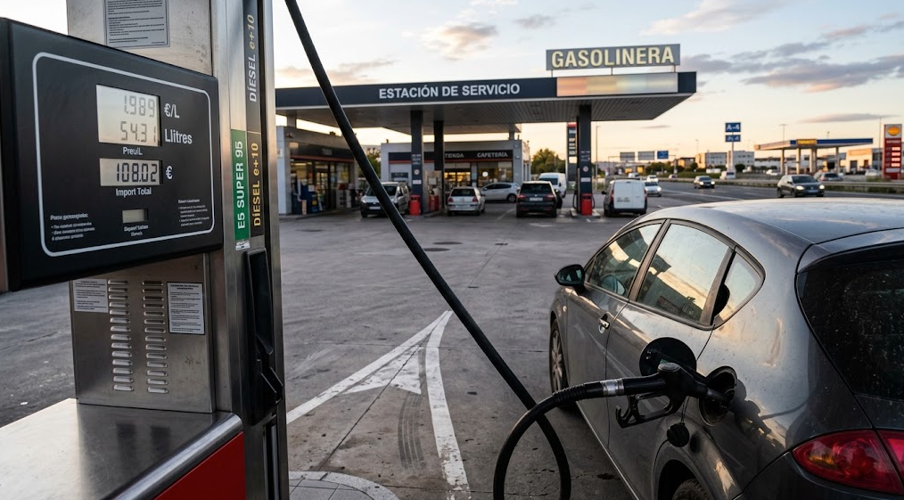 Gasolina y diésel subiendo de precio en una gasolinera de España