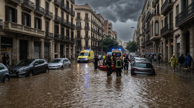 Lluvias torrenciales provocan inundaciones y vehículos afectados en Barcelona