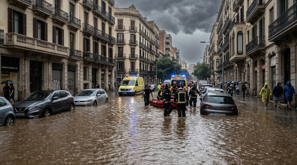 Lluvias torrenciales provocan inundaciones y vehículos afectados en Barcelona
