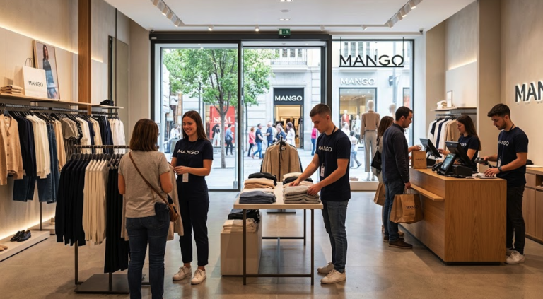 Empleados trabajando en una tienda de Mango en España