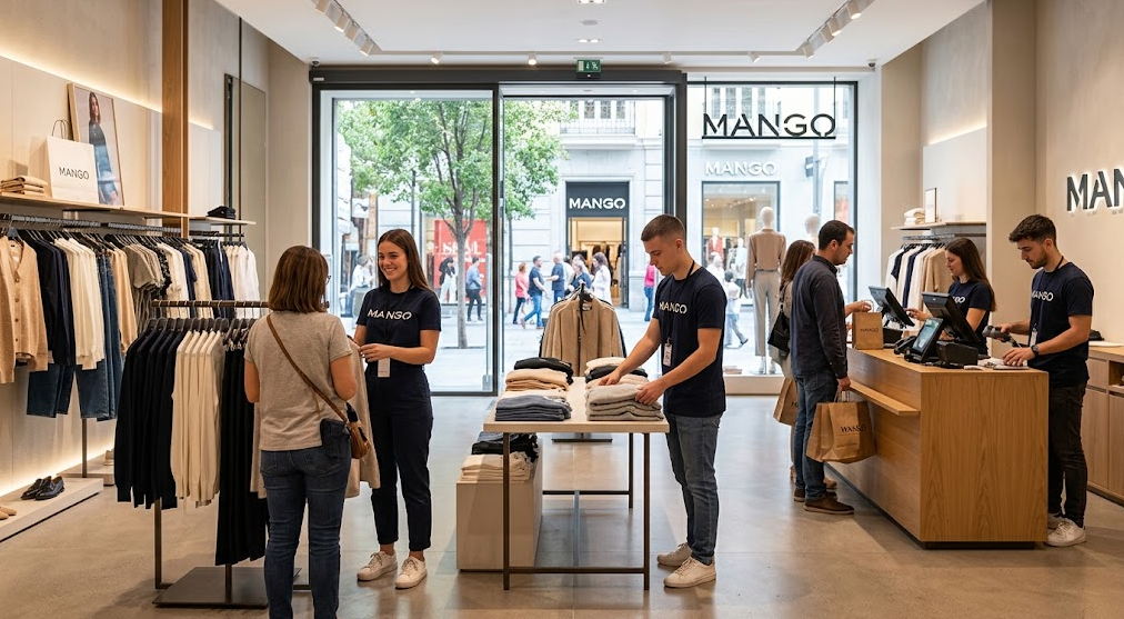 Empleados trabajando en una tienda de Mango en España
