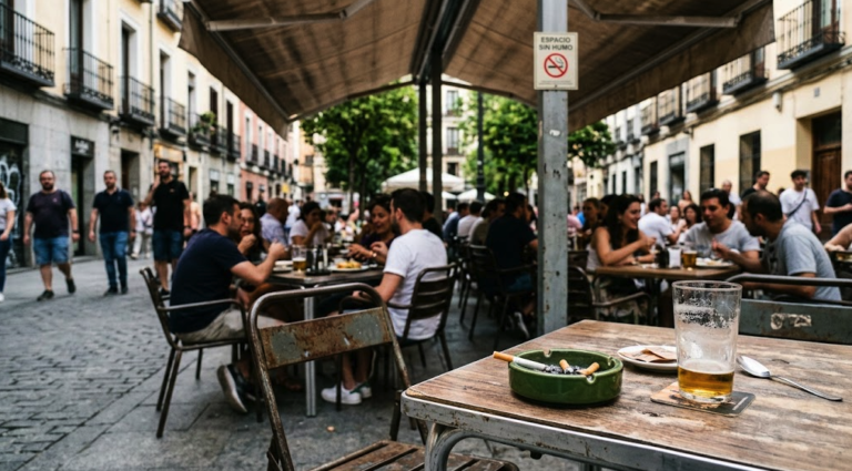 Terraza de un bar en España ante la propuesta de nueva ley antitabaco
