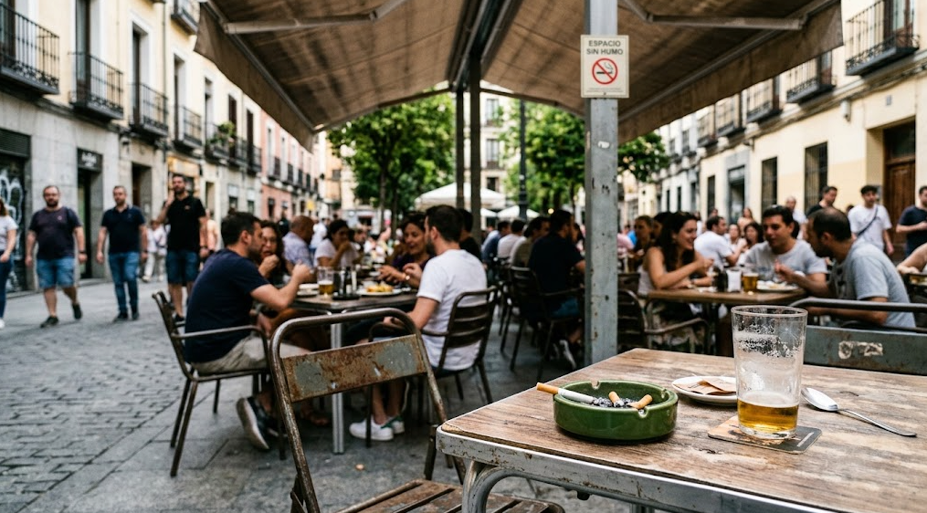 Terraza de un bar en España ante la propuesta de nueva ley antitabaco