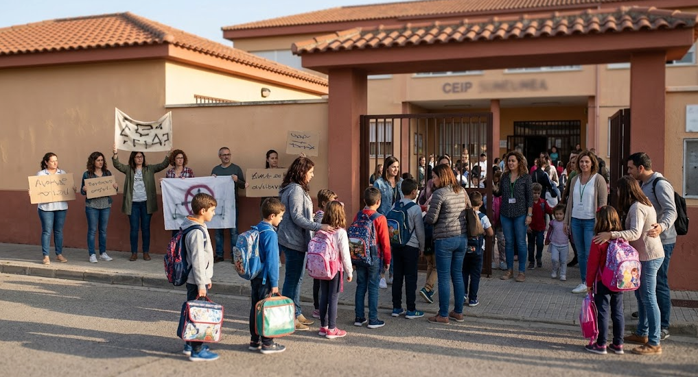 Escolares llegan a un colegio español mientras continúan las protestas de profesores